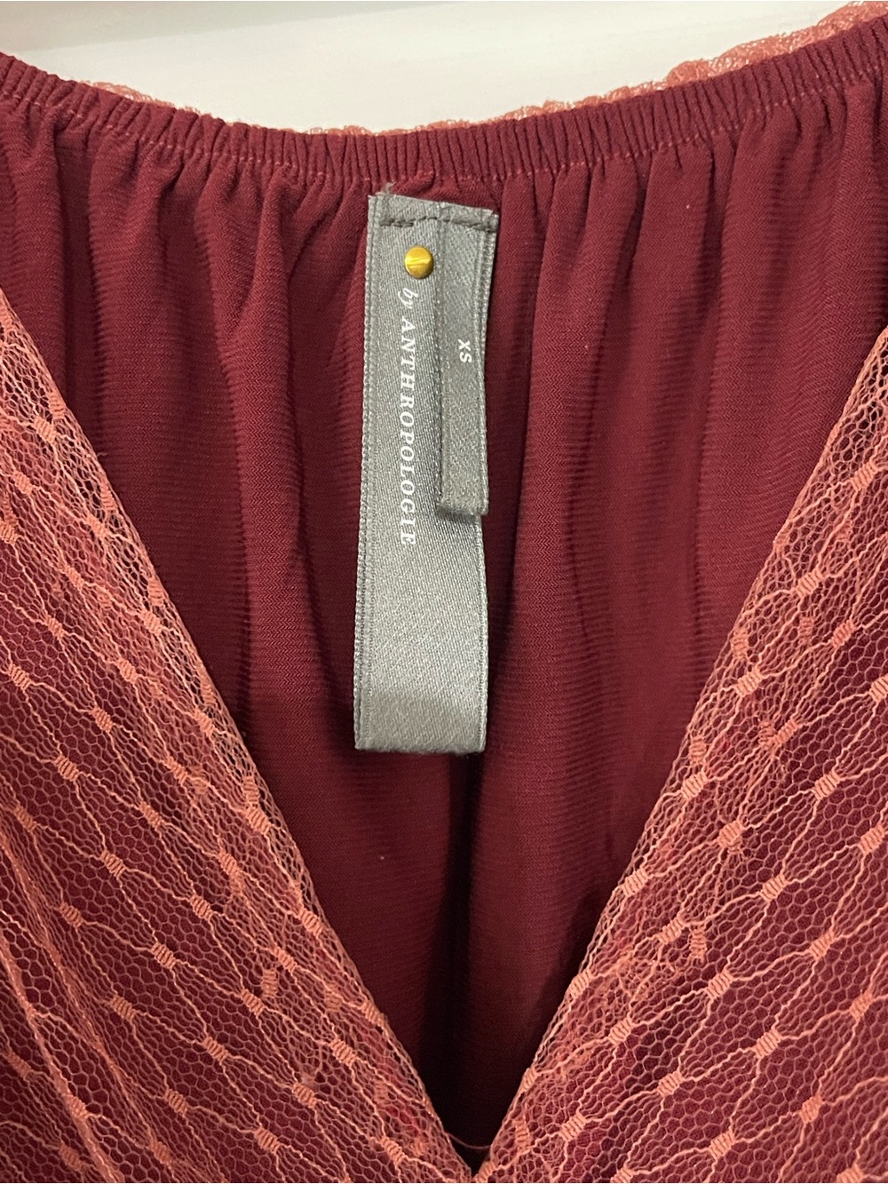 Anthropologie Wine Lace Smocked Top XS - Picture 9 of 10